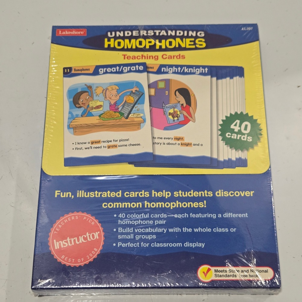 Lakeshore Understanding Homophones Teaching Cards LL397 40 Illustrated Cards New